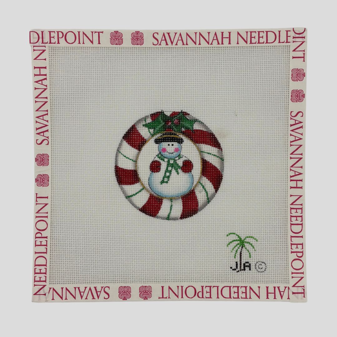 Snowman in Candy Cane Wreath