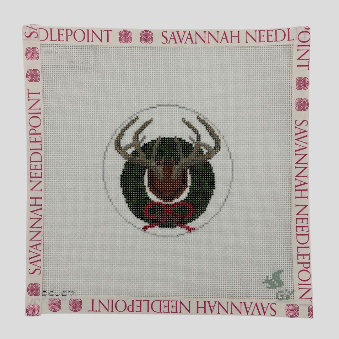 Whitetail Antlers with Holly Wreath