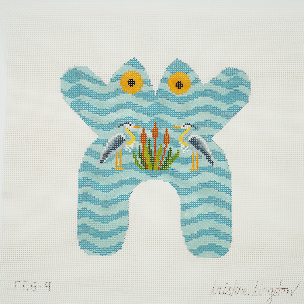 Blue Heron and Cattails on Waves Frog