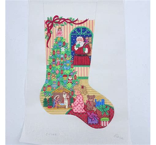 Girl with Nativity by Tree Christmas Stocking