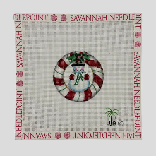 Snowman in Candy Cane Wreath