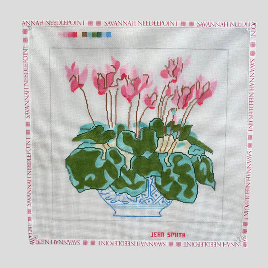 Blue and White with Pink Flowers