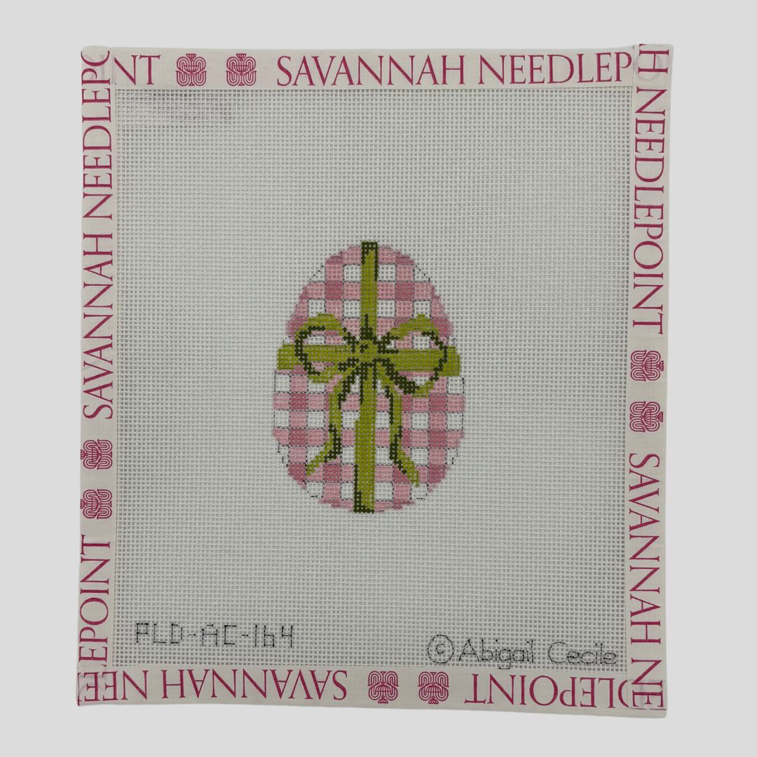 Pink Checked Egg with Green Bow
