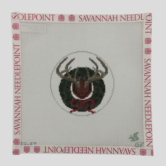 Whitetail Antlers with Holly Wreath